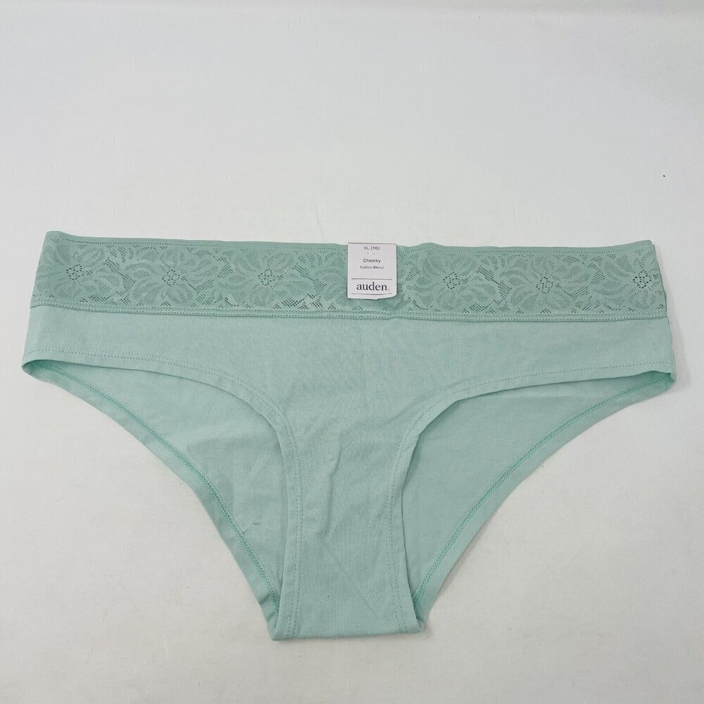 Auden Womens Size XL 16 Cotton Cheeky Underwear with Lace Waistband in Green 397